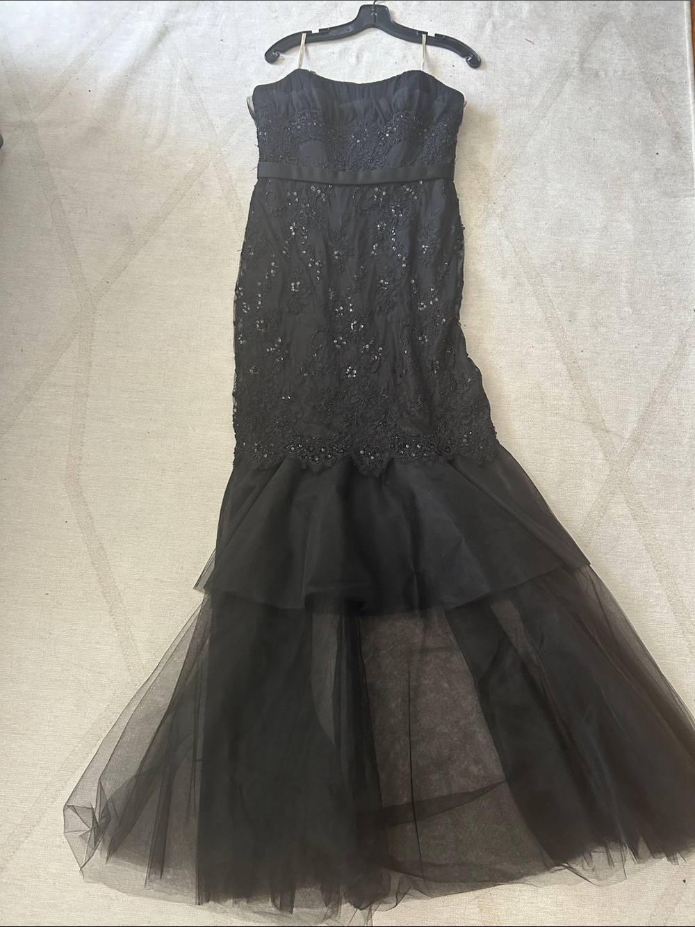 Marchesa Black Strapless Lace and Tulle Mermaid Gown